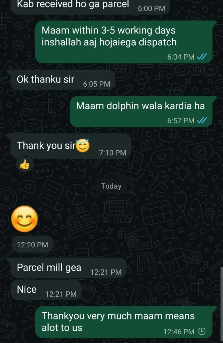 Real customer review on WhatsApp – Parcel delivered