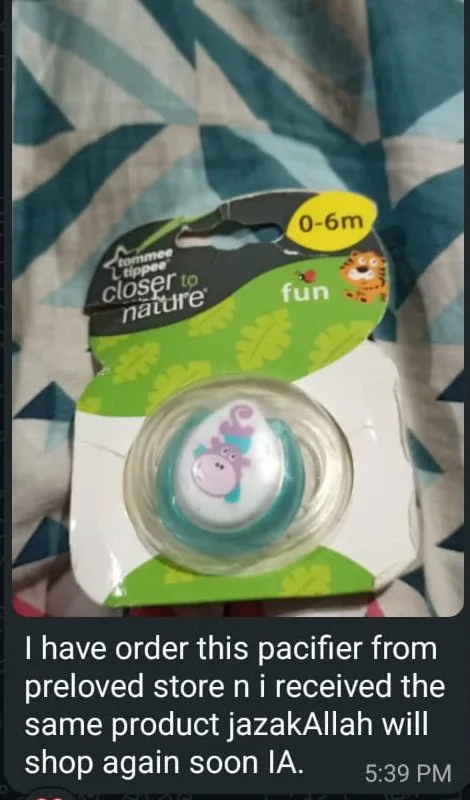 Real customer review on WhatsApp – Tommee Tippee Pacifier
